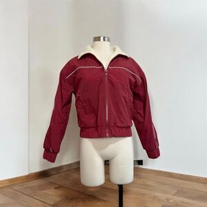 Forever 21 Windbreaker Red Cream Bomber Aviator Sherpa Shearling Coat Jacket Sma